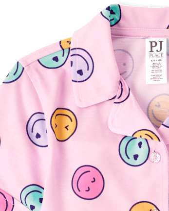 Girls Rainbow Happy Face Button Front Pajamas