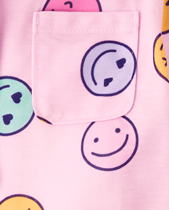 Girls Rainbow Happy Face Button Front Pajamas