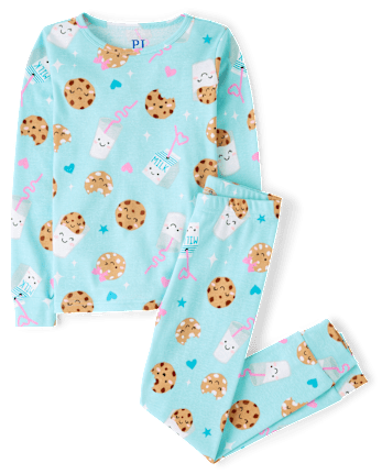 Pyjama ajusté en coton pour fille, motif lait et biscuits