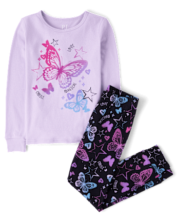 Pyjama ajusté en coton à motif papillon pour fille