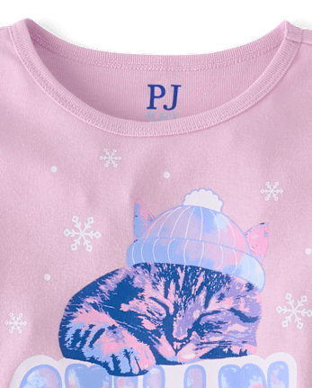 Girls Cat Beanie Snug Fit Cotton Pajamas