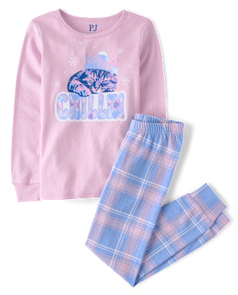 Girls Cat Beanie Snug Fit Cotton Pajamas