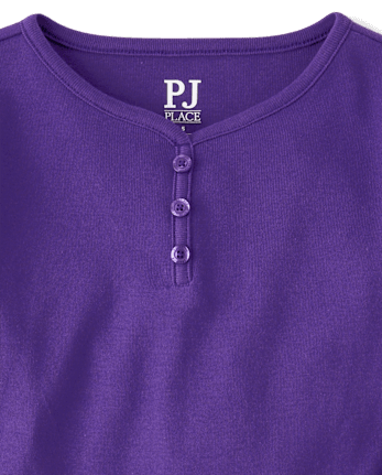 Girls Plaid Snug Fit Cotton Henley Pajamas