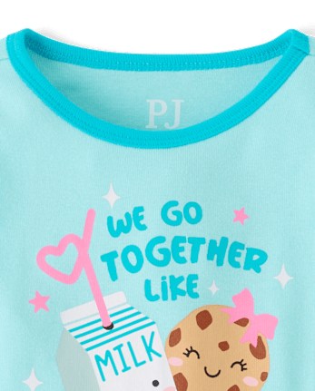 Pyjama en coton ajusté pour bébés et petites filles, motif lait et biscuits