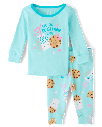 Baby And Toddler Girls Milk And Cookies Snug Fit Cotton Pajamas