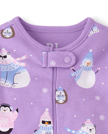 Pyjama une pièce en coton ajusté pour bébé et petite fille, motif créatures d'hiver