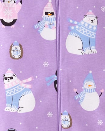 Pyjama une pièce en coton ajusté pour bébé et petite fille, motif créatures d'hiver