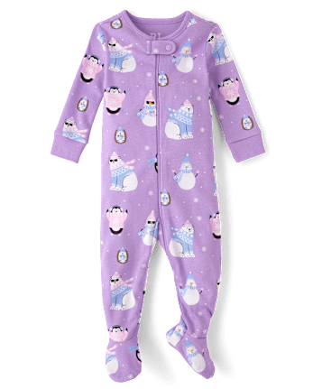 Pyjama une pièce en coton ajusté pour bébé et petite fille, motif créatures d'hiver