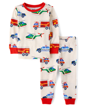 Pyjama ajusté en coton pour bébé et tout-petit garçon, motif véhicule de sauvetage