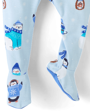 Pyjama une pièce en coton à pieds, motif animaux d'hiver, pour bébés et petits garçons