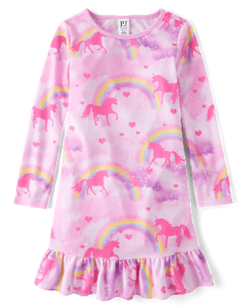 Girls Rainbow Unicorn Ruffle Nightgown