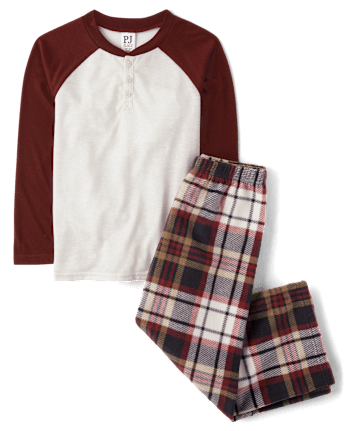 Boys Plaid Henley Pajamas