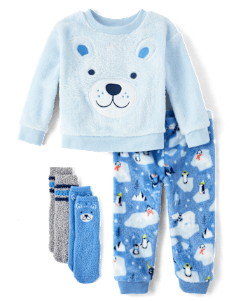 Baby And Toddler Boys Embroidered Polar Bear Pajamas - Cozy Fleece