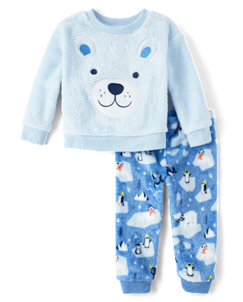 Baby And Toddler Boys Embroidered Polar Bear Pajamas - Cozy Fleece