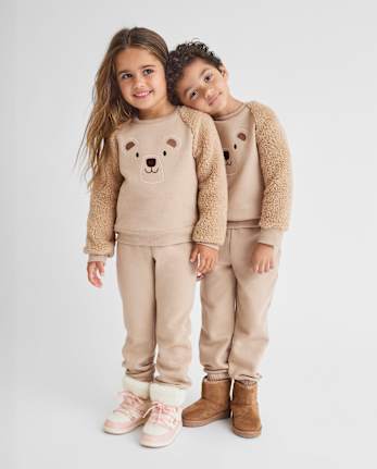 Ensemble 2 pièces en polaire premium avec ours brodé pour bébé et petit garçon
