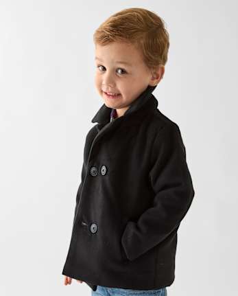 Toddler Boys Pea Coat - BLACK