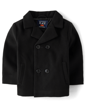 Toddler Boys Pea Coat - BLACK