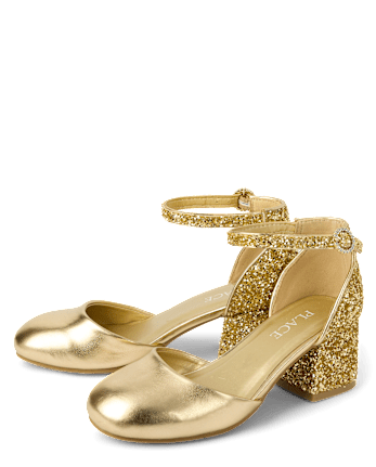 Girls Metallic Glitter Block Heels