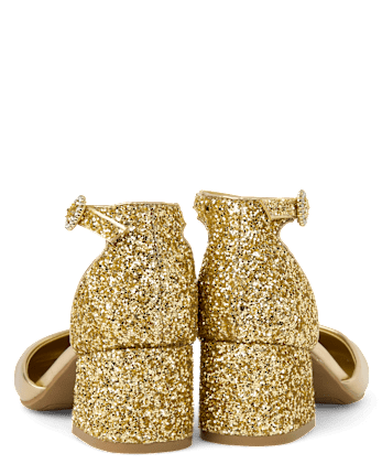 Girls Metallic Glitter Block Heels