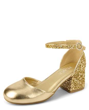 Girls Metallic Glitter Block Heels
