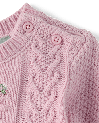Baby Girls Embroidered Floral Cable Knit Sweater 2-Piece Playwear Ser