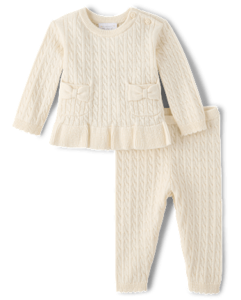 Baby Girls Bow Cable Knit Sweater 2-Piece Playwear Set