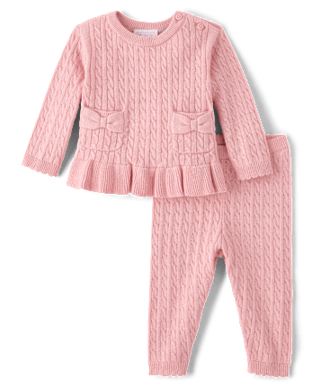 Baby Girls Bow Cable Knit Sweater 2-Piece Playwear Set