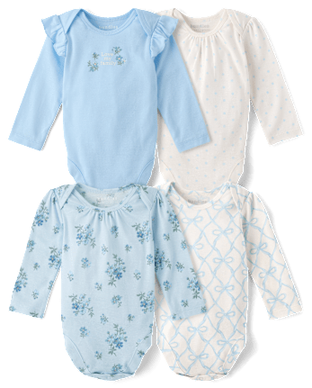 Baby Girls Floral Bow Bodysuit 4-Pack