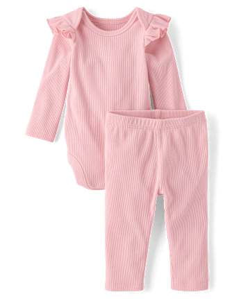 Baby Girls Flutter Sueded Rib 2-Piece Playwear Set