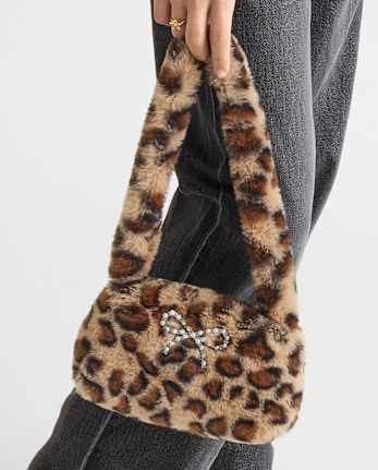 Sac à bandoulière léopard avec nœud en strass pour fille