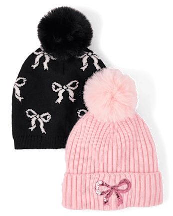 Girls Bow Pom Beanie 2-Pack