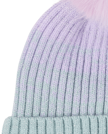 Girls Ombre Sequin Star Pom Pom Beanie