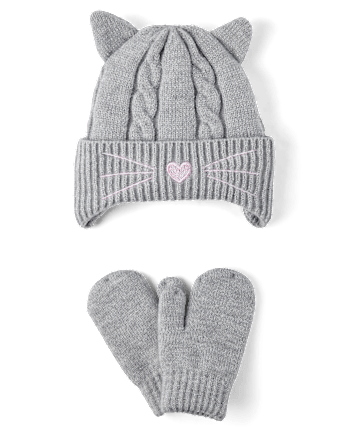Ensemble 2 pièces pour temps froid avec motif chat petite fille