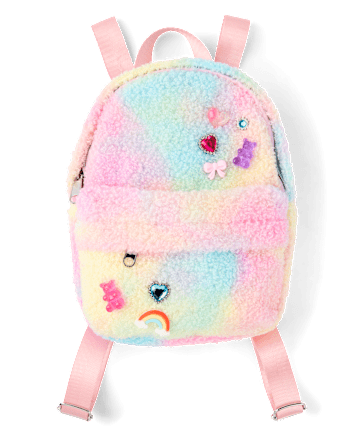 Girls Rainbow Charm Faux Sherpa Mini Backpack