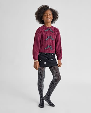 Lot de 2 collants en microfibre à nœud scintillant pour fille
