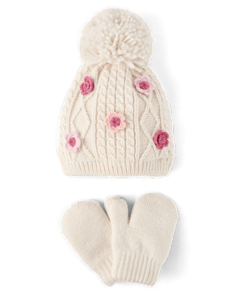 Toddler Girls Cable Knit Floral 2-Piece Cold Weather Set