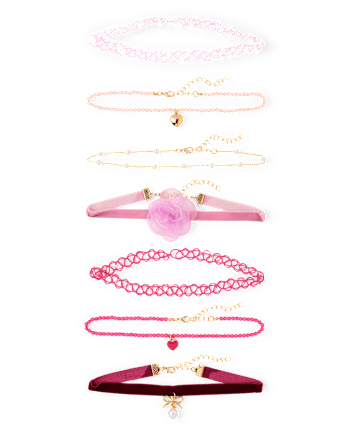 Girls Heart Choker Necklace 7-Pack