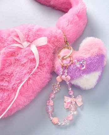 Girls Heart Beaded Bag Charm