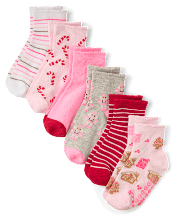 Girls Holiday Ruffle Crew Socks 6-Pack