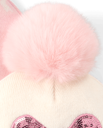 Toddler Girls Bow Pom Pom Beanie 2-Pack