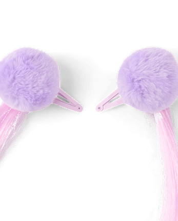 Girls Pom Pom Hair Extension Hair Clip 2-Pack