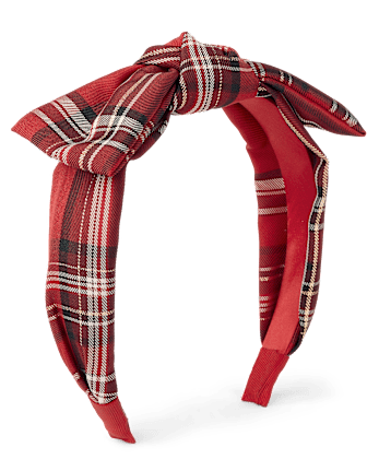 Girls Plaid Satin Bow Headband