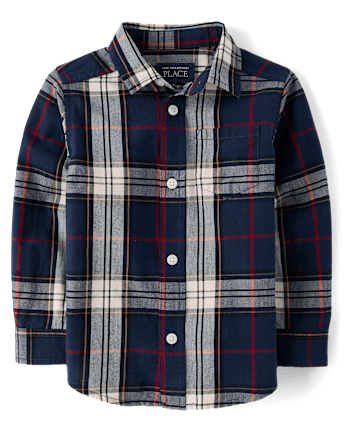 Baby And Toddler Boys Plaid Poplin Button Up Shirt