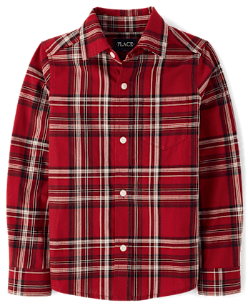 Boys Plaid Poplin Button Up Shirt