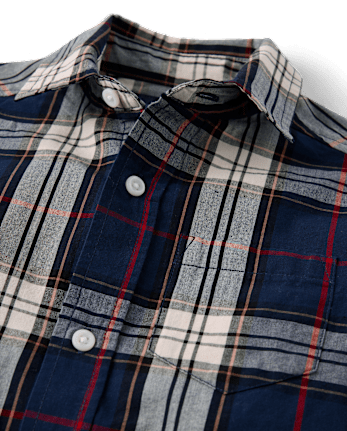 Boys Plaid Poplin Button Up Shirt