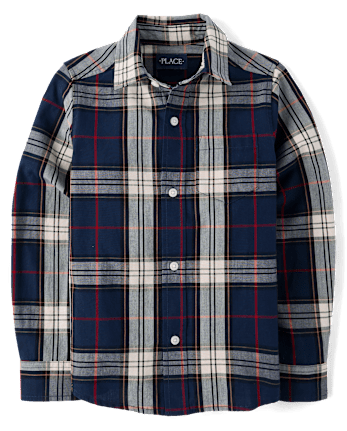 Boys Plaid Poplin Button Up Shirt
