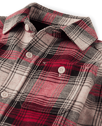 Boys Plaid Luxe Cozy Knit Button Up Shirt