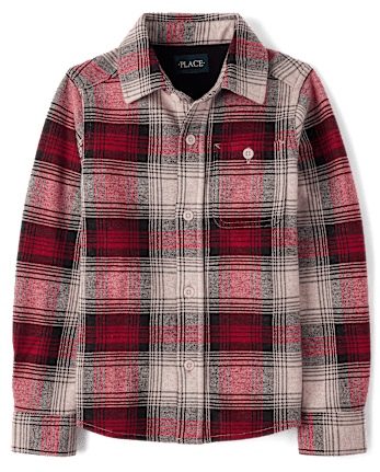 Boys Plaid Luxe Cozy Knit Button Up Shirt