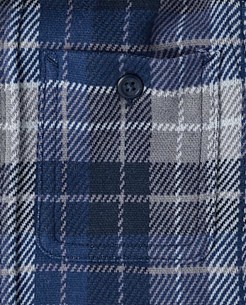 Boys Plaid Luxe Cozy Knit Button Up Shirt