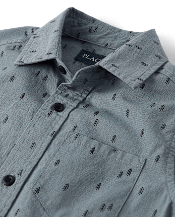 Boys Print Poplin Button Up Shirt